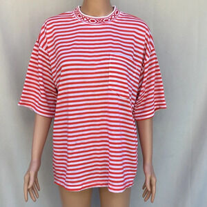Vintage Salar Mode Women’s Red Stripe Cotton Tee Short Sleeve One Size knit Neck